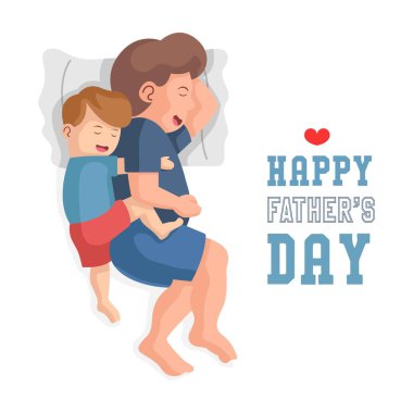 Mobilefather ve oğlu yatıyorlar. Oğul babaya sarılıyor. Babalar Günü düz tasarım konsept vektör çizimi.