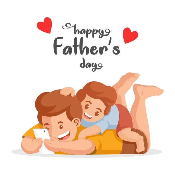 Happy Father Day Family Pastime Concept Father Son Watching Video — Stock Vector