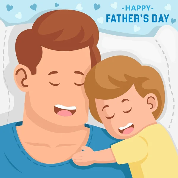 Mobilefather His Son Sleeping Together Son Hugging Father Happy Father — Stock Vector