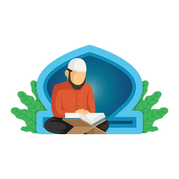 Ramadan Background Muslim Male Reading Koran Mosque Illustration Premium Vector — Stock Photo, Image