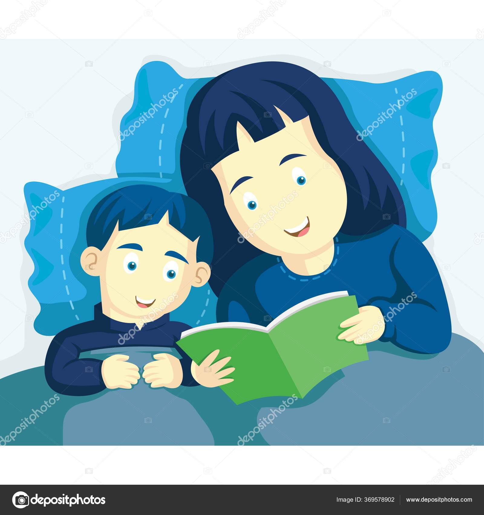 Maman Son Fils Préparent Pour Lit Nuit Dans Lit Lisez — Illustration de  stock par ©irondah - 369578902, image size:1600x1700