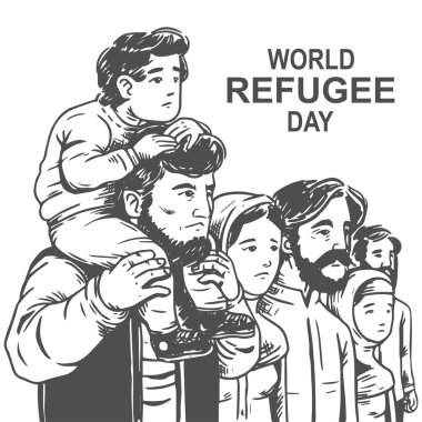 Hand drawn world refugee day with father and son Free Vector clipart