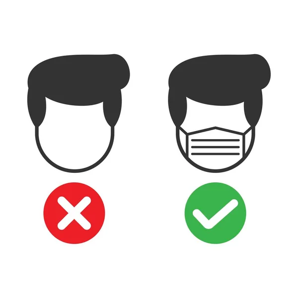 Yüz Maskesi ya da Maske Simgesi Giyin. Vektör Resmi. Giriş işareti yok