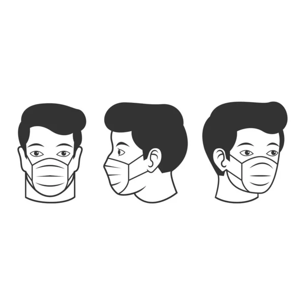 男子面罩线图标在任何姿势 病媒象形文字的疾病预防 防空气污染 防流感图解 医疗器械商店标志 — 图库照片