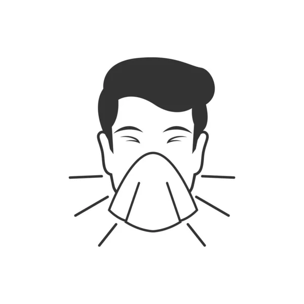 Sneezing Man Line Icon Vector Pictogram Flu Cold Symptom Man — Stock Vector