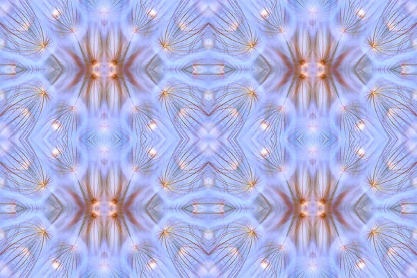 Φλοράλ αφηρημένο διακριτικό μοτίβο. Απρόσκοπτη φόντο σε μπλε, παστέλ χρώματα. Μπορεί να χρησιμοποιηθεί στην εσωτερική διακόσμηση. Μοτίβο των λουλουδιών πικραλίδα σε μια εικόνα καθρέφτη, ένα αποτέλεσμα καλειδοσκόπιο. Μπορεί να χρησιμοποιηθεί σε — Φωτογραφία Αρχείου