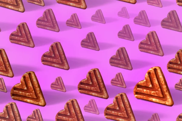 Μοτίβο μπισκότων σε σχήμα καρδιάς, βέλη. Απρόσκοπτη φόντο με cookies. Cookies απομονωμένα σε λιλά-ροζ φόντο. Δώρο για την ημέρα του Αγίου Βαλεντίνου, δήλωση αγάπης. Στοιχείο για χαρτιά. — Φωτογραφία Αρχείου