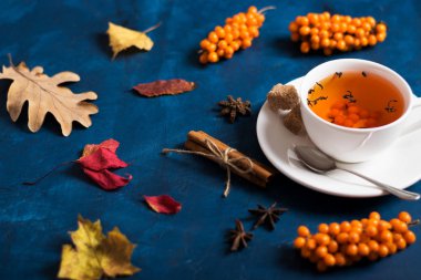 Koyu arkaplanda deniz dikenli çay