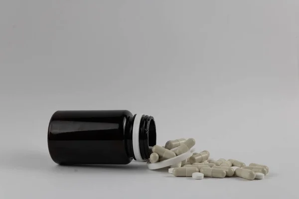 Open Medicine Bottle Set Medicines Isolated White Background — Stock Photo, Image