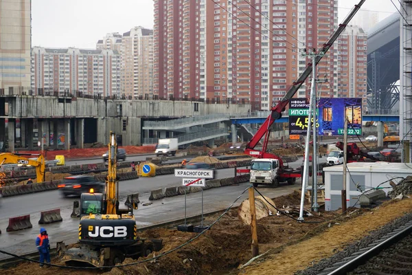 Krasnogorsk Moszkva Régió Oroszország 2019 December Építése Újjáépítése Javítása Építőipari — Stock Fotó