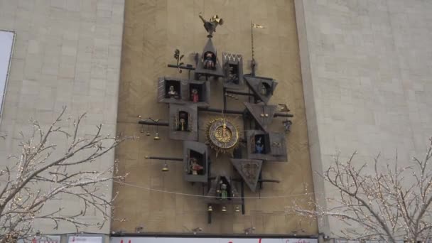 Moskau Russland Februar 2020 Erstaunliche Uhr Der Fassade Des Puppentheaters — Stockvideo