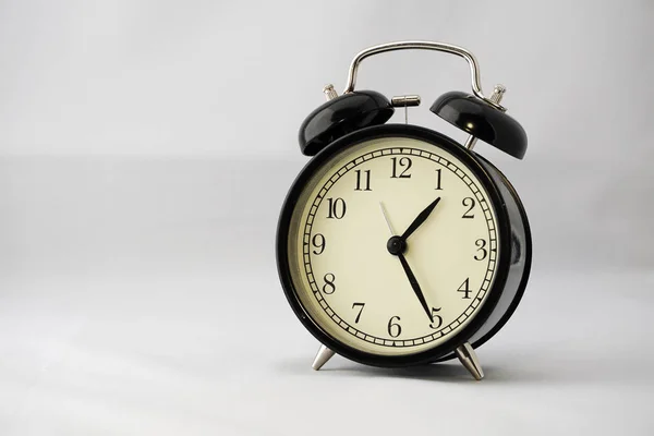 Classic Black Alarm Clock White Background Lunch Time Office Concept — Stock Photo, Image