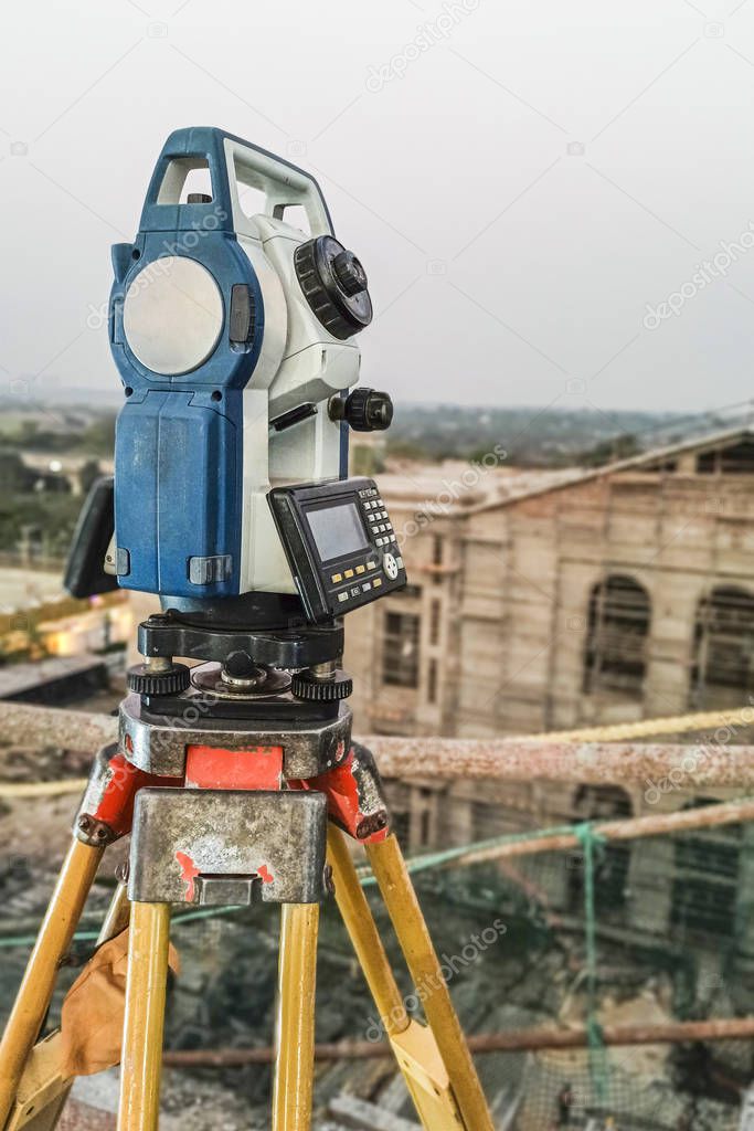 Modern surveyor equipment used in surveying and building constru