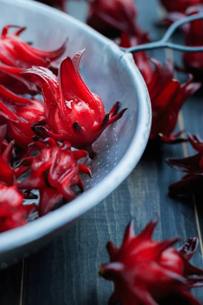 Fresh Roselle on a wooden — Stock Photo, Image