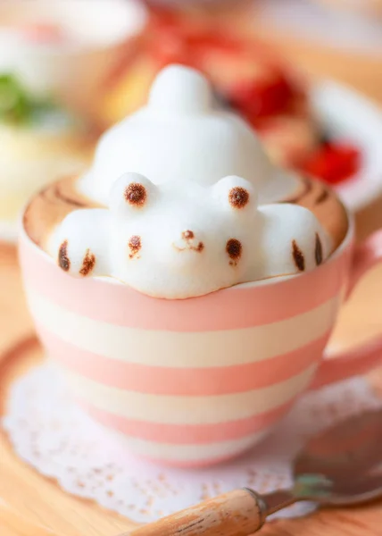 Kaffeetasse Aufgeschäumte Milch Süßer Teddybär Kunst — Stockfoto