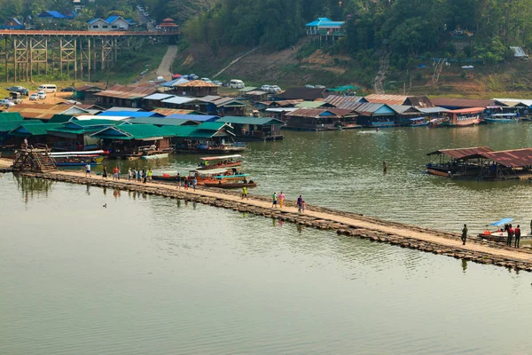 Starý Dřevěný Most Nejdelší Thajsku Sangklaburi Kanchanaburi Thajsko — Stock fotografie