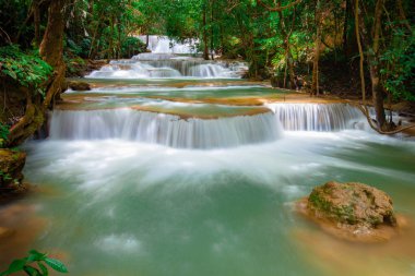 Huay Mae Kamin Şelalesi, Kanchanaburi, Tayland 'daki yağmur ormanlarındaki güzel şelale..