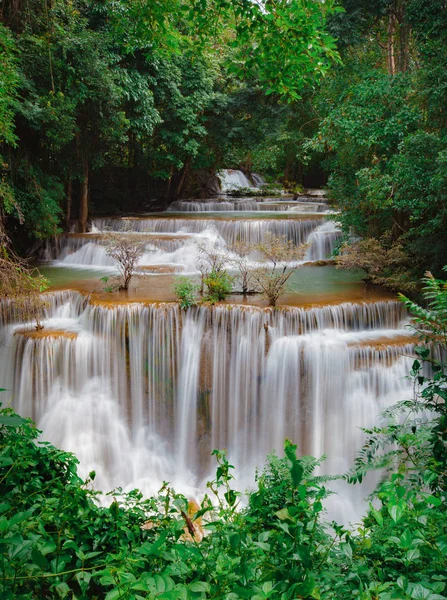 Huay Mae Kamin Waterfall, beautiful waterfall in rainforest at Kanchanaburi, Thailand.