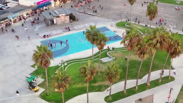 Съемка с воздуха баскетбольной площадки и прилегающей территории в Лос-Анджелесе — стоковое видео