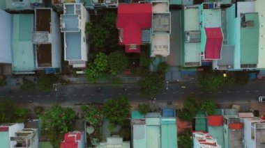 Drone footage flying along a road in Da Nang, Vietnam