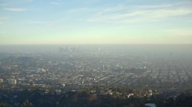 Drone footage of the city of Los Angeles skyline