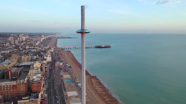 Flygfoto av Brighton Coast, Storbritannien — Stockvideo