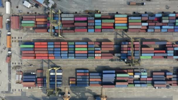 Aerial shot flying over machinery and shipping containers in Bangkok, Thailand — Stock Video