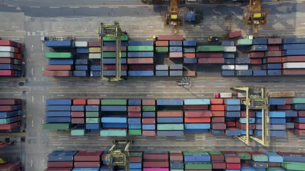 Letecký záběr stoupá nad přepravní kontejnery v přístavu v Thajsku — Stock video