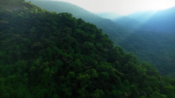 Drone footage of light rays over Monkey Mountain in Vietnam — Stock Video