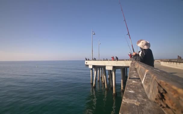 Vissers op de vissteiger van Venetië in La, Californië — Stockvideo