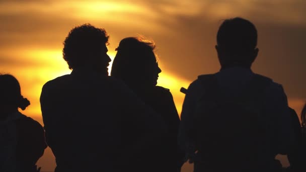 Clip al rallentatore di turisti sagomati che guardano il tramonto dal Griffith Observatory, Los Angeles — Video Stock
