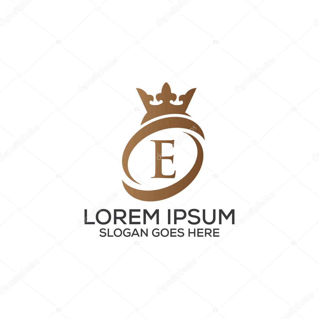 Luxury modern E letter crown logo design template vector eps