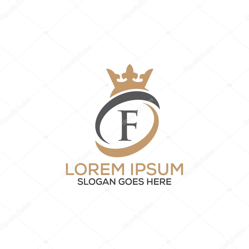 Luxury modern F letter crown logo design template vector eps