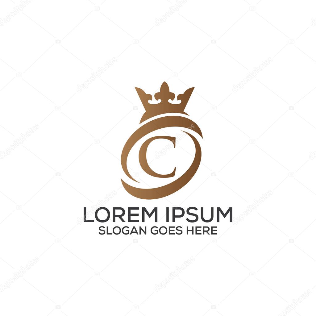 Luxury modern C letter crown logo design template vector eps