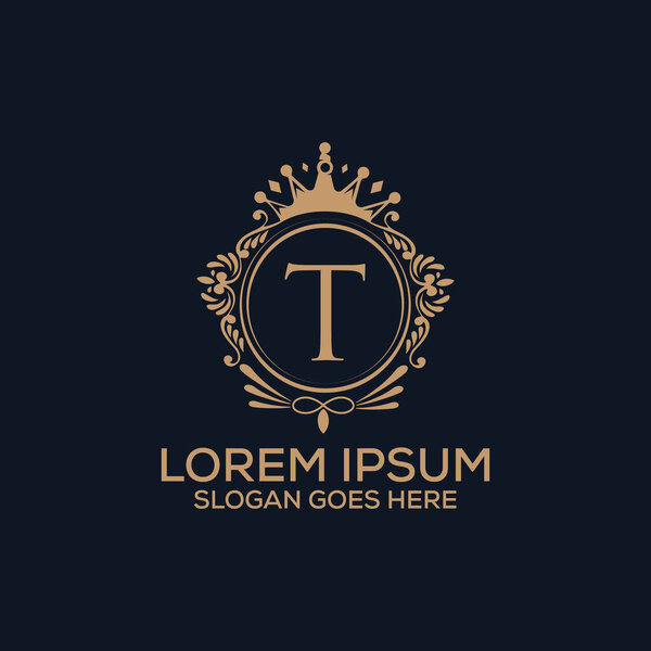 Decorative luxury T letter logo design template vector eps