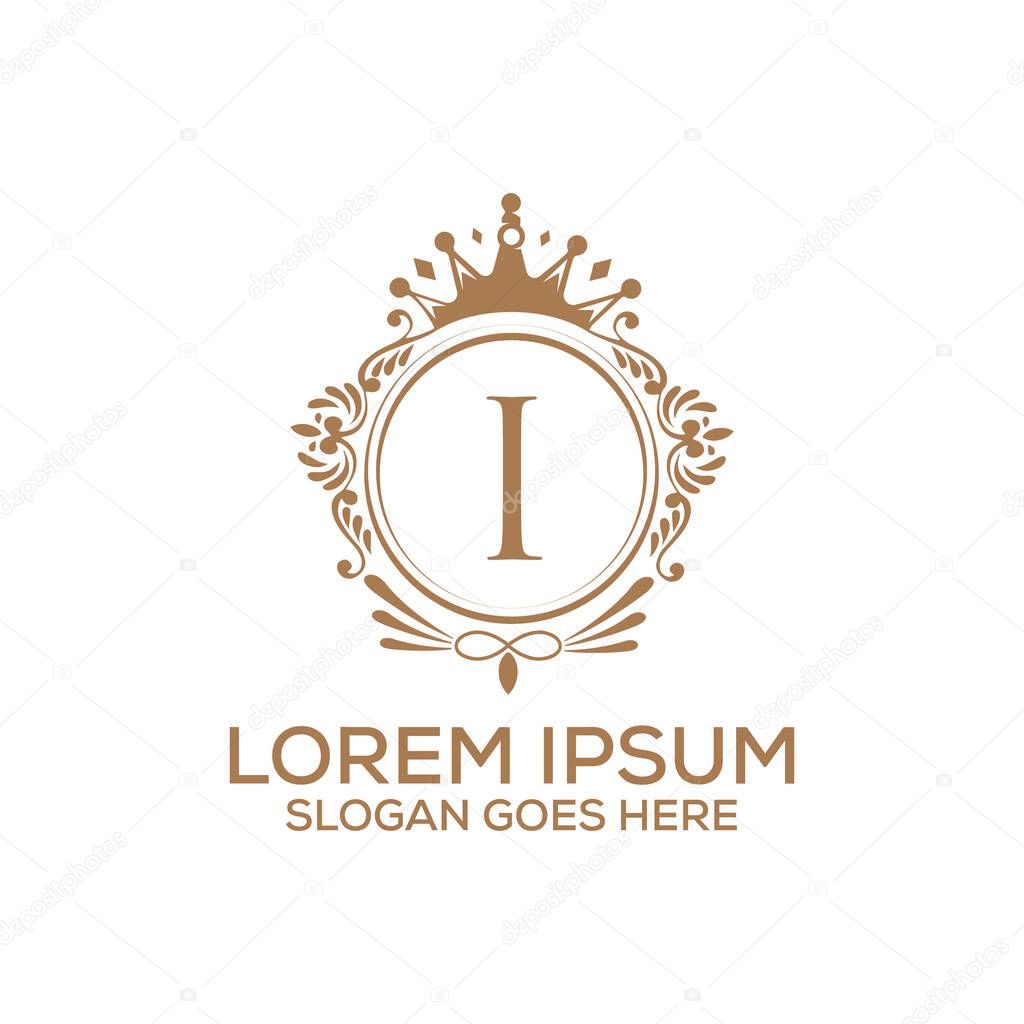 Decorative luxury I letter logo design template vector eps