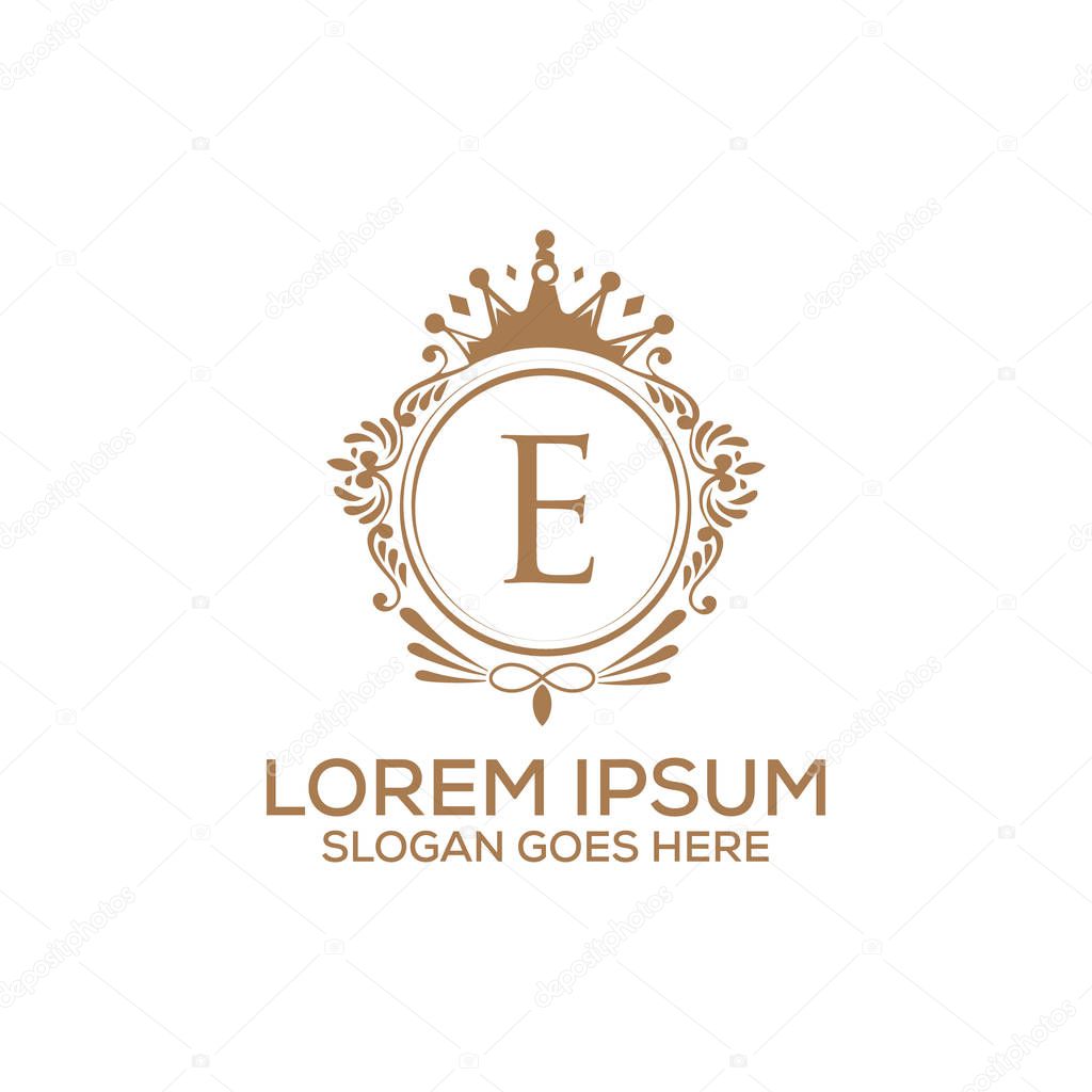 Decorative luxury E letter logo design template vector eps