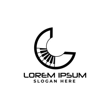 C harfi piyano müzik logosu tasarım şablonu vektörü