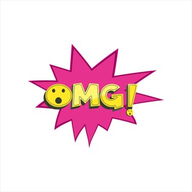 Çizgi roman, OMG metnini kabartır. OMG logo tasarım şablonu vektörü. Aman Tanrım..