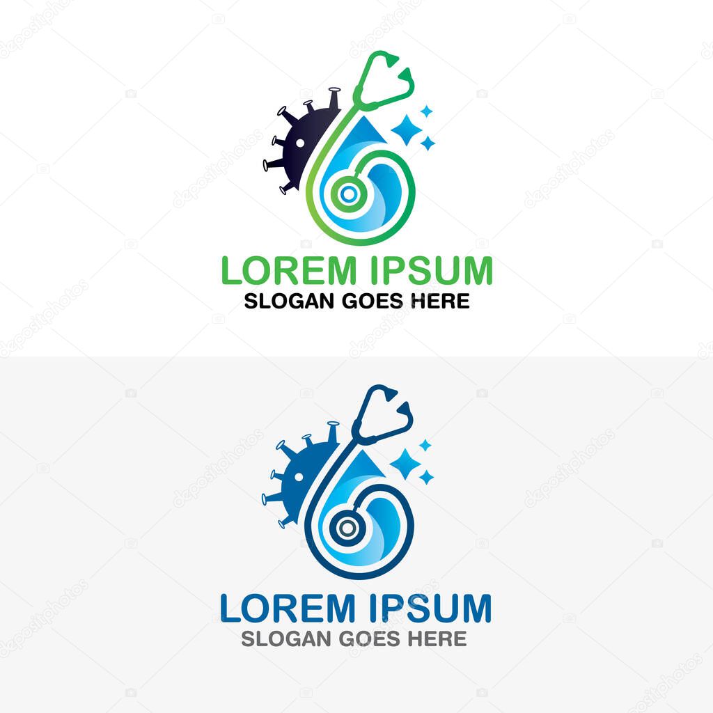 Doctor liquid sanitizers logo. covid-19 save from hand sanititizers. medical cleaner logo template. Doctor home cleaner logo design template