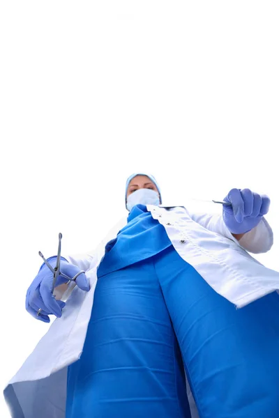 Surgeons team, woman wearing protective uniforms,caps and masks — Stock Photo, Image