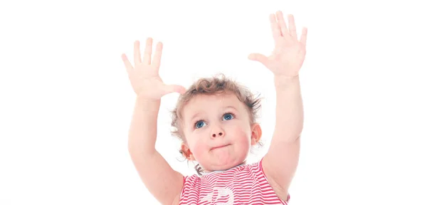 Gelukkig weinig kind portret geïsoleerd op witte achtergrond — Stockfoto