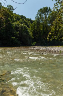Dağlardaki nehir. Dağlık bölge. fotoğraf uzun pozlama üzerine,
