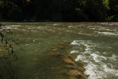 Dağlardaki nehir. Dağlık bölge. fotoğraf uzun pozlama üzerine,