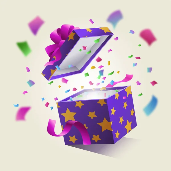 Boîte cadeau surprise réaliste — Image vectorielle