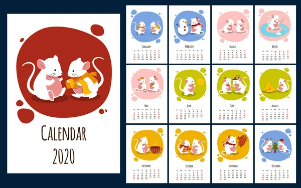 Küçük şirin beyaz fareli 2020 takvim tasarımı