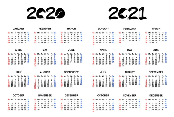 Calendario en blanco y negro para 2020 y 2021 — Archivo Imágenes Vectoriales