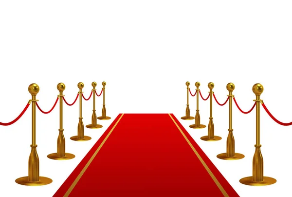 Red carpet with golden barriers and rope — Stock Vector