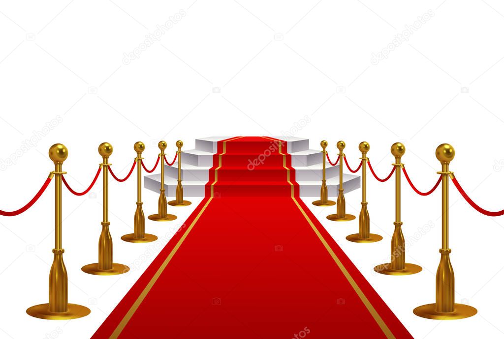 Red carpet with golden metal barriers and rope