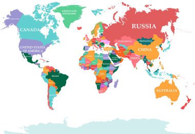 Dünyanın politik haritası. Vektör illüstrasyonu.